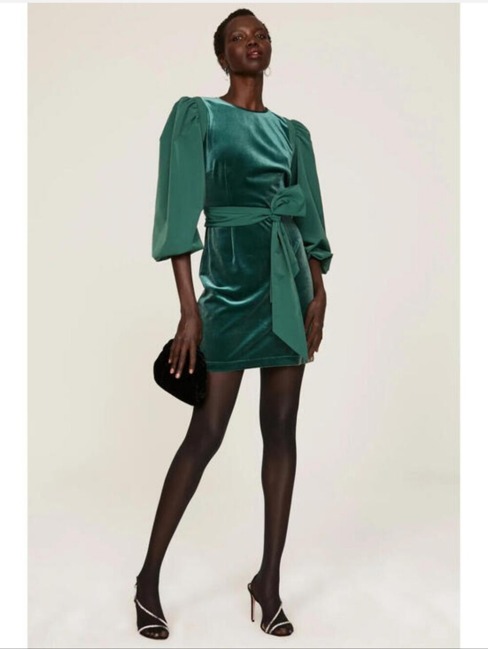 🎈LDT green Long Balloon Sleeve Mini Dress